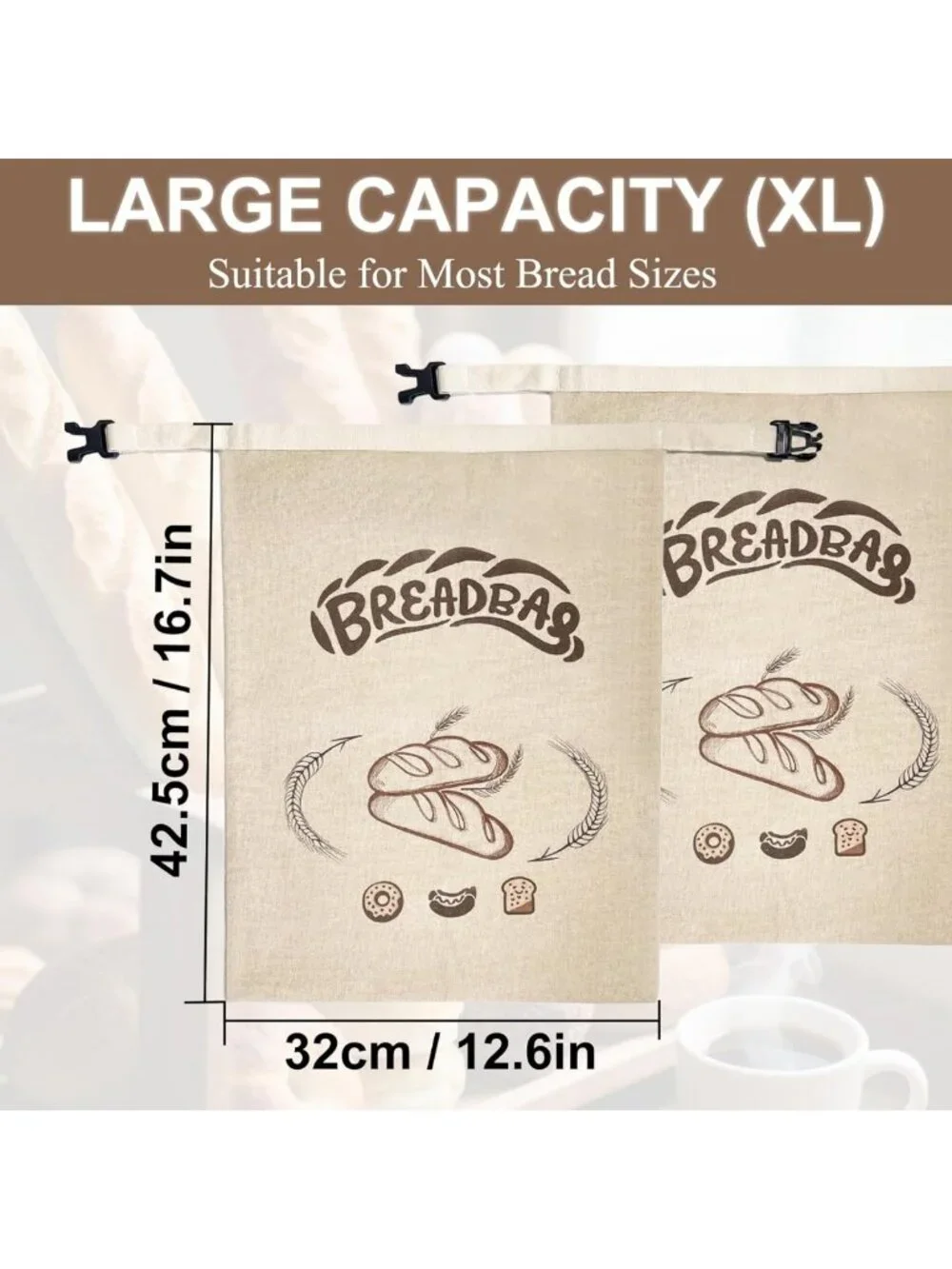Reusable Beeswax Bread Bags for Sourdough - Large, Washable Storage (2 Pack)